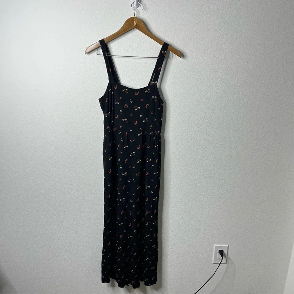 Madewell Black Floral Smocked Jumpsuit Womens Size 0 - Picture 4 of 10